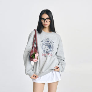 Decemarch Oversize Cotton Sweatshirt Womens Loose Fit round Neck American Retro Print Slimming Effect Street Style Long Sleeve