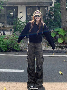 American Style High Waist Camouflage Workwear Jeans Womens Casual Loose Pants Autumn New Street Style Multi Pocket Trendy