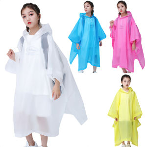 【New Arrival】 Rain Ponchos Reusable Rain Coat with Drawstring Hood Rain Gear Thicken EVA for Boys Girls for 6-12 Years Old Children