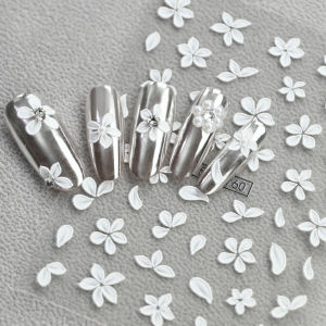 1/2Pcs 5D Embossed White Flower Nail Stickers Elegant Carved Blossom Self-Adhesive Nails Decals Spring Floral Manicure Sliders N