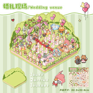 Art Blue 3D Sticker Scenic Wedding Dress Micro Stack Sticker Large Size Decorative Paper Craft Business Supplies