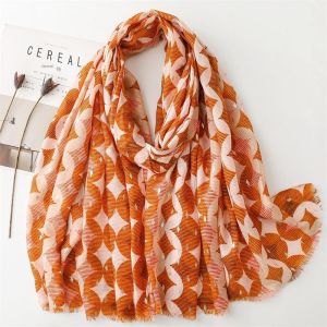 Autumn Winter Cotton Linen Feel Scarf Gold Embossed Wealthy Home Warmth Shawl Scarf Shawl Soft Touch Geometric Frayed Edge