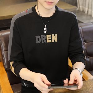 HENGYUANXIANG | Hengyuanxiang Mens Long Sleeve T-Shirt Round Neck Loose Sweatshirt Spring Autumn New Fashion Casual Print Base Shirt