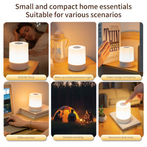 Rechargeable LED Touch Table Lamp Dimmable Warm Light Bedside Night Light for Bedroom Kids Sleep Aid Remote Control Alarm Clock