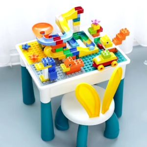Toy for Kids Building Blocks Table with Chair Multifunction Set with 2 Storage Boxes