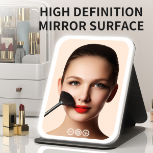 3 Colors Dimmable LED Makeup Mirror with Touch Screen Fold Cosmetic Makeup Mirror Rechargeable Tabletop for Travel & Home Use