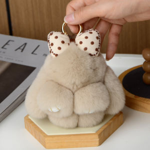 New Butterfly Knot Dead Rabbit Fur Mini Cute Plush Doll Bag Car Keychain Pendant Soft Toy for Bag Accessories Rabbit Skin