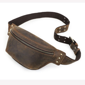 Vintage Mens Chest Bag Cowhide Leather Sling Bags Crazy Horse Leather Crossbody Shoulder Fanny Pack For Man Male