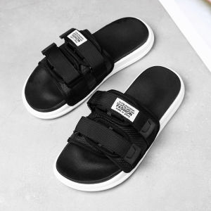Hong Kong Style Slip-On Rubber Slippers with Magic Tape Anti-Slip Adjustable Size Outdoor Wear for Couples Summer Sandals