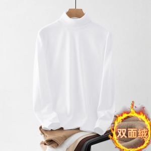Double-Sided Thickened High-Neck Mens T-Shirt Winter Warm Fleece Long Sleeve Base Shirt Youth Fashion Polyester Fiber