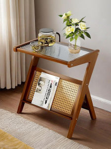 เคาน์เตอร์โต๊ะเล็กไม้เนื้อไม่แข็งสำหรับโซฟาในห้องนั่งเล่น โต๊ะกาแฟแบบเรียบง่าย ชั้นวางของ 2025 รุ่นใหม่ สำหรับบ้าน ความรู้สึกหรูหรา
