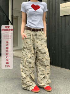 กางเกงขายาวทรงหลวมสไตล์อเมริกันย้อนยุค ZHL Studio กางเกงขายาวลำลองลายพราง กางเกงขายาวทรงหลวมสำหรับใส่ไปทำงาน