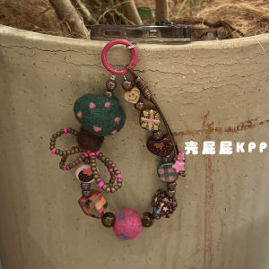 Retro Brown Mushroom Felt Mobile Phone Case Decoration Hanging Chain Cute Furry Mushroom Bag Charm for Other Models