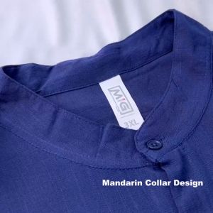 MIG Cotton Linen Mandarin Collar Full Button Short Sleeve Polo T Shirt