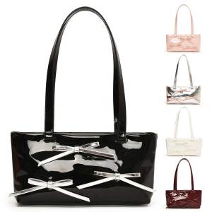Quest Fashion Women Fashion Shoulder Bag Large Capacity PU Leather Top Handle Bag Zipper Closure Bowknot Handbag for Outdoor Travel