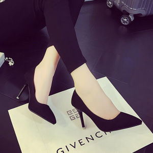 รองเท้าส้นสูงสำหรับผู้หญิง สไตล์เกาหลี หนังนิ่ม หัวแหลม หัวเข็มขัด หัวเข็มขัด รองเท้าทำงาน รองเท้าแต่งงาน สีแดง รองเท้าส้นเดี่ยว