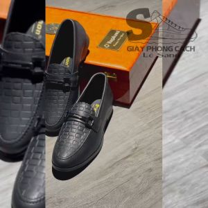 Giày công sở nam da dập nổi phối khóa kim loại fashion thời trang giày tây nam đế khâu
