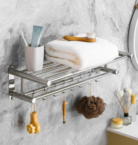 Rele ชั้นวางผ้าขนหนู ราวแขวนผ้าเช็ดตัว ไม่ต้องเจาะ 60/80CM ราวแขวนผ้าในห้องน้ำ ราวตากผ้าสแตนเลส ราวแขวนผ้าสแตนเลส ชั้นวางห้องน้ำ Bathroom Rack Stainless Steel