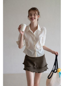 Áo Sơ Mi Cổ Polo Tay Lửng Màu Đào EGGKA Dáng Ôm Vừa Vặn Thoải Mái Đi Làm Đi Chơi Chất Liệu Polyester Dáng Rộng Dài Vừa Phải