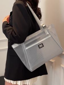 New Transparent Mesh Single Shoulder Bag Casual Lightweight Swimming Fitness Bathing Large Capacity Tote Bag for Ladies