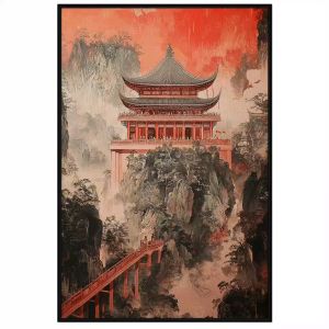 Tranh phong cảnh vẽ chùa phật giáo.Tranh treo tường dán tường sơn dầu canvas trang trí CGI-1980