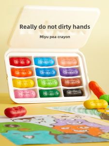 Milu Kids Pea Peanut Crayon Safe Non-Toxic Washable No Dirty Hands Baby Crayon for Kindergarten