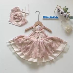 (4-17kg) Váy Lolita Yếm Cổ Tàu Hồng Pastel NHÍM XÙ KIDS Cho Bé Gái Đầy Tháng Thôi Nôi V121