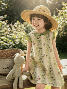 YOEHYAUL | Đầm Hoa Cho Bé Gái Thoáng Khí Có Cổ Peter Pan