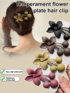 Elegant full flower plate hair clip back of head Cherry Duckbill clip set
