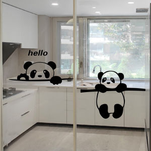 Home Kitchen Sliding Glass Door Stickers Living Room Balcony Moving Door Glass Decoration Creative Panda Pattern PVC Material