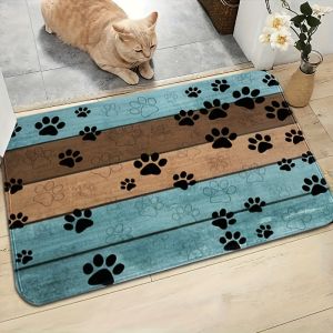 Thảm Trải Sàn Flannel Thân Thiện Với Thú Cưng Có Thể Giặt Được Chống Trơn Trượt Họa Tiết Dấu Chân Gỗ Mềm Mại Dùng Cho Lối Vào Trang Trí Nhà Cửa Phong Cách Hiện Đại