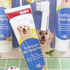 BIOLINE 5PCS Pet Dog Dental Care Set Toothbrush and Toothpaste Set for Cats and Dogs