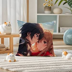 Bandai | Sword Art Online Kirito Dual Blades Anime Plush Pillow Cover Soft Short Plush Cushion Cover For Sofa Bedroom Home Decor Gift