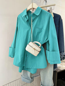 Mint Green Womens Summer Loose Sun Protection Shirt Outerwear Casual Design Sense Small Audience Button up Cotton Top