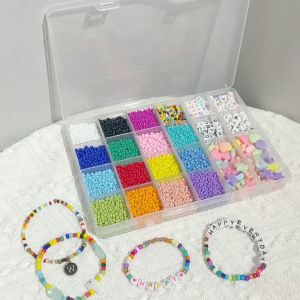 ลูกปัดเม็ดทราย อุปกรณ์พร้อมทำครบชุด ร้อยกำไลลูกปัดแหวนสร้อยเอง ลูกปัด 𝗦𝗘𝗧𝗕𝗢𝗫