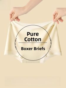 MiiOW | Pure Cotton Antibacterial Womens Underwear Briefs Mid-Waist Flat Angle Shorts Abdomen Control Non-Riding Four Corners Panties