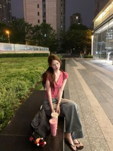 V.C.I | Pink V-Neck Square Shoulder Summer Fit and Flare T-shirt for Women