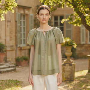 Lace Hollow Out Loose Puff Sleeve Summer Shirt