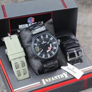 Jam tangan Pria Miragros 6006MR tali rantai tanggal aktif free tali rubber sama kulit original