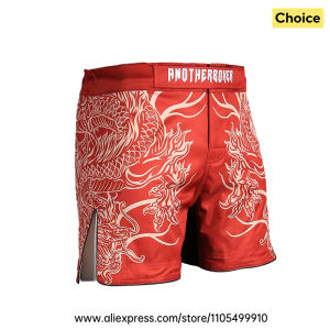 MMA Shorts Elastic Drawstring Split Leg No-Gi Jiu Jitsu Sparring Trunks Red Dragon Muay Thai Boxing Gym Training Fight Shorts