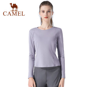 Cameljeans เสื้อยืดสำหรับเล่นโยคะของผู้หญิงเสื้อยืดสำหรับแขนยาวแบบพอดีตัวเสื้อกีฬารัดรูปสำหรับผู้ชายผ้าฟลีซแบบบางใหม่สำหรับฤดูใบไม้ร่วงคอกลมเข้ารูป