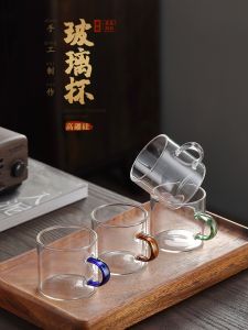 Transparent Glass Tea Set for Home Use Single Cup with Handle Chinese Style Tea Cups for Brewing Tea Female Version 6 Pieces