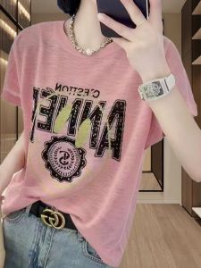 Áo Thun Tay Ngắn Ice Silk Dáng Rộng Mùa Hè 2025 Cho Nữ Áo Thun Dáng Ôm in Họa Tiết Phong Cách Hàn Quốc Thường Ngày Thường