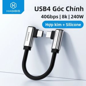 Cáp USB C Ngắn Hagibis Đầu Nối Kép Hình Chữ L 90 Độ Góc Vuông Loại C Tốc Độ 40Gbps Sạc Nhanh Dành Cho iPhone 17 Laptop SSD Hợp Kim Kẽm Cao Su Silicon