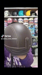 Helm Anak Retro Model Chip Club Kulit Usia 7-10 Tahun Polos COKLAT POLOS Free Kacamata