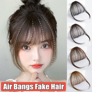 Thin Neat Air Bangs Fake Hair Seamless Clips In Front Fringe Girls Hairpiece Hair Extension False Synthetic Hair Clips Black Dark Brown