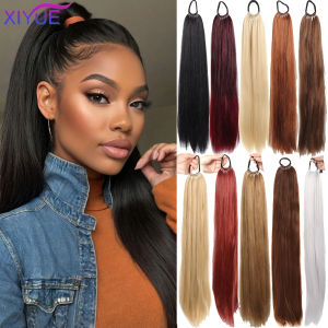 ผมหางม้าสังเคราะห์ตรงแบบต่อผม หางม้าปลอมสำหรับผู้หญิง หางม้าแบบคลุมศีรษะ ผมหางม้าปลอมสีขาวและดำ