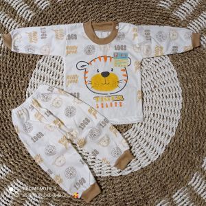 setelan oblong bayi/anak panjang putih motif TIGER set oblong baju celana panjang untuk usia 3-12 bulan