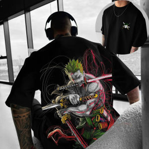 One Piece Luffy Printed Cotton Short-sleeved American Loose Mens and Womens Summer Breathable Sports Round-neck T-shirt