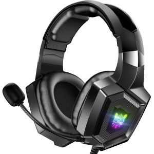 Onikuma | ONIKUMA K8 Wired Gaming Headset RGB Over Ear Headphones Flexible Microphone Surround Sound 3.5mm for PC PS4 Xbox Switch Gamer